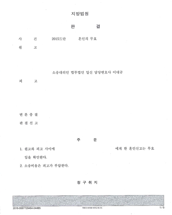 혼인무효 승소사례 관련 문서 이미지